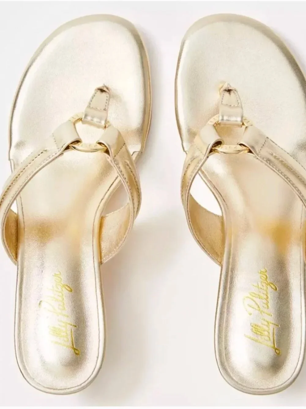 Lilly Pulitzer McKim Gold Nappa Leather Wedge Sandals Size 8.5